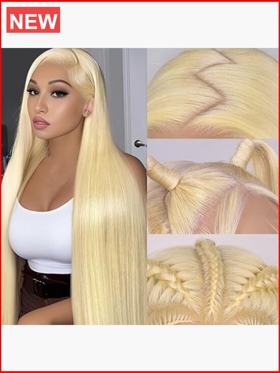 30 Inch 613 Lace Front Wig Human Hair Straight Blonde 200% Density 13x6 Lace
